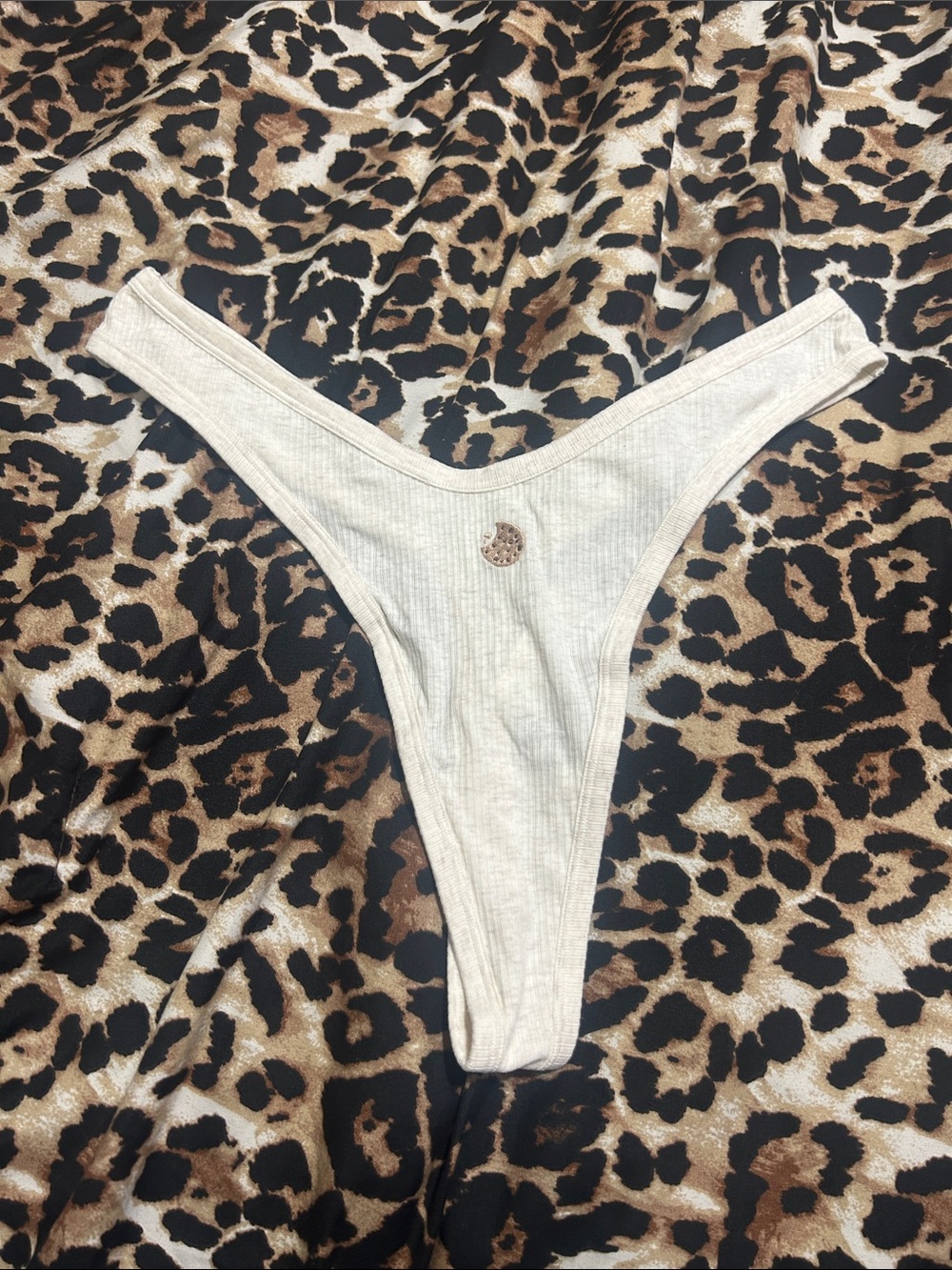 Aris Cream Ribbed Thong Panties